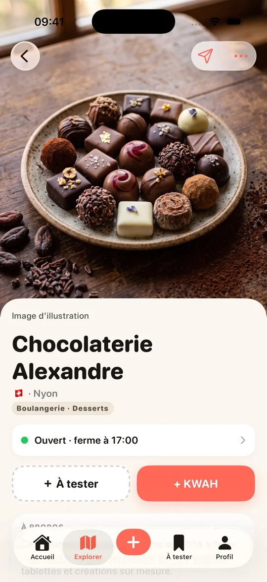 La fiche d’un restaurant avec le bouton À tester